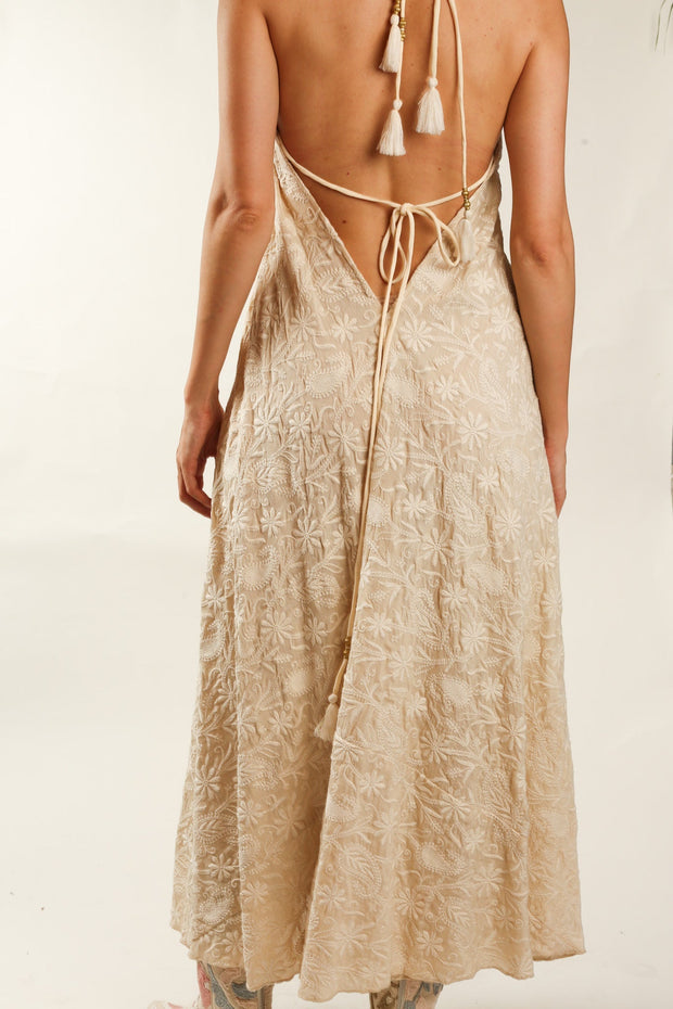 SILK EMBROIDERED DRESS SAGI - sustainably made MOMO NEW YORK sustainable clothing, dress slow fashion