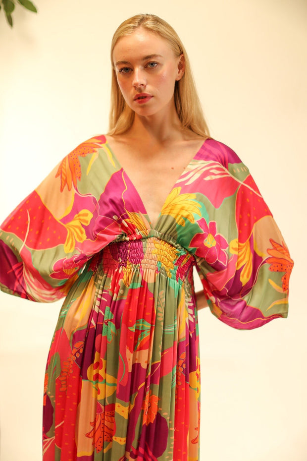 SILK KAFTAN DRESS HILLARY - sustainably made MOMO NEW YORK sustainable clothing, slow fashion