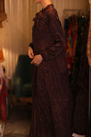 SILK MAXI BUTTONED DRESS LOA BROWNIE - sustainably made MOMO NEW YORK sustainable clothing, Boho Chic Dress slow fashion