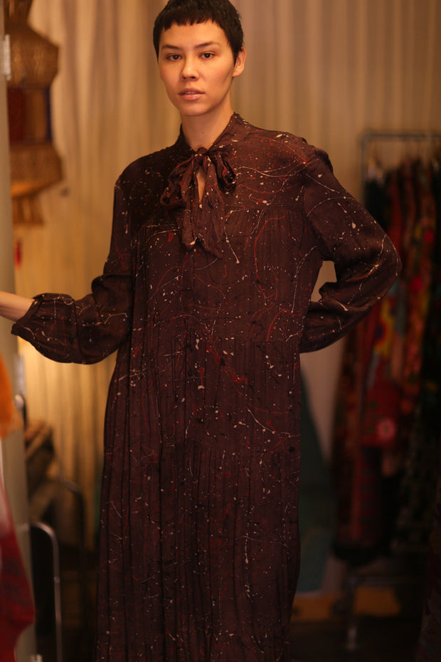SILK MAXI BUTTONED DRESS LOA BROWNIE - sustainably made MOMO NEW YORK sustainable clothing, Boho Chic Dress slow fashion