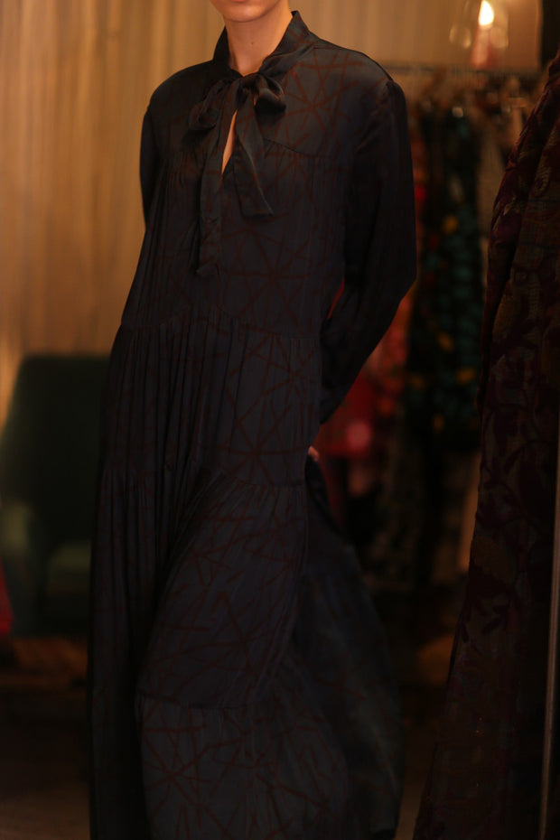 SILK MAXI BUTTONED DRESS LOA IRENA - sustainably made MOMO NEW YORK sustainable clothing, Boho Chic Dress slow fashion