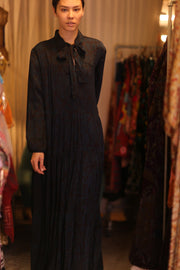 SILK MAXI BUTTONED DRESS LOA IRENA - sustainably made MOMO NEW YORK sustainable clothing, Boho Chic Dress slow fashion