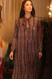 SILK MAXI BUTTONED DRESS LOA MADELYN - sustainably made MOMO NEW YORK sustainable clothing, Boho Chic Dress slow fashion