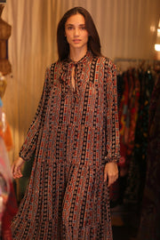 SILK MAXI BUTTONED DRESS LOA MADELYN - sustainably made MOMO NEW YORK sustainable clothing, Boho Chic Dress slow fashion