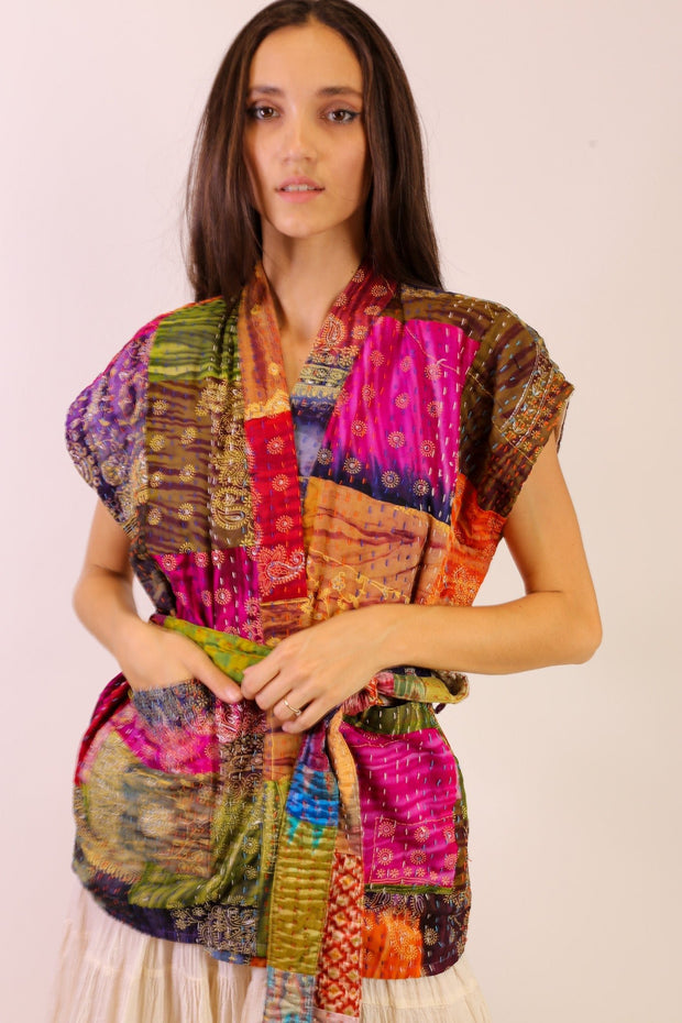 SILK PATCHWORK VEST SINA - sustainably made MOMO NEW YORK sustainable clothing, vest slow fashion