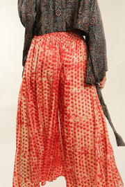 SILK PINK DOT WIDE LEG PANTS - sustainably made MOMO NEW YORK sustainable clothing, pants slow fashion