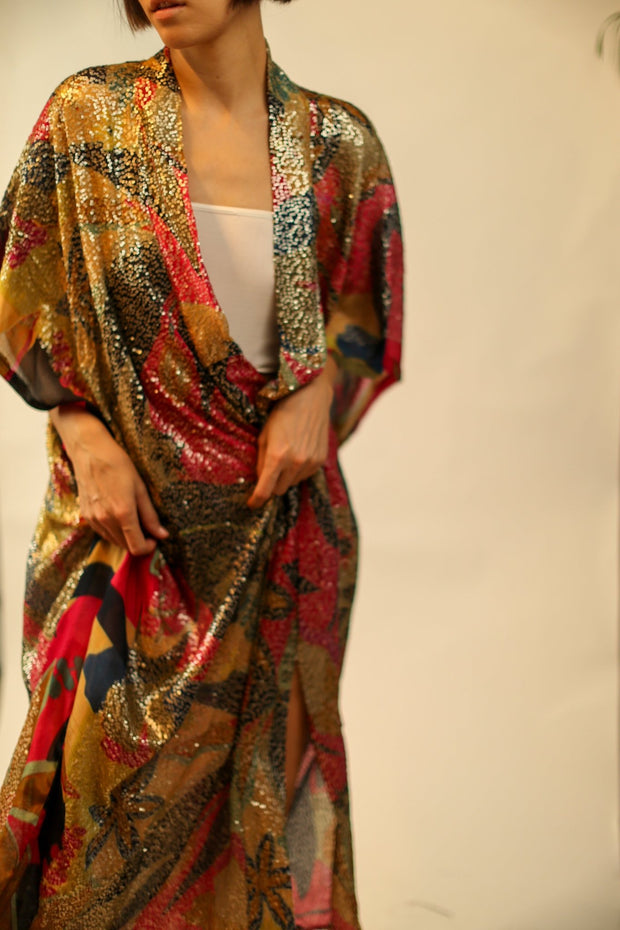 SILK SEQUIN EMBROIDERED KIMONO AVAPOEL - sustainably made MOMO NEW YORK sustainable clothing, slow fashion