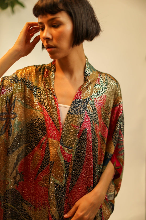 SILK SEQUIN EMBROIDERED KIMONO AVAPOEL - sustainably made MOMO NEW YORK sustainable clothing, slow fashion