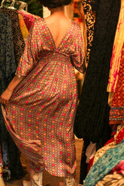 SILK V NECK DRESS PINA - sustainably made MOMO NEW YORK sustainable clothing, dress slow fashion