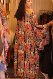 SILK WING KIMONO PINA FLORAL PINKY - sustainably made MOMO NEW YORK sustainable clothing, handmade slow fashion