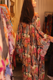 SILK WING KIMONO PINA FLORAL PINKY - sustainably made MOMO NEW YORK sustainable clothing, handmade slow fashion