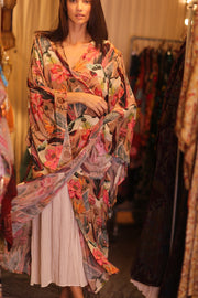 SILK WING KIMONO PINA FLORAL PINKY - sustainably made MOMO NEW YORK sustainable clothing, handmade slow fashion