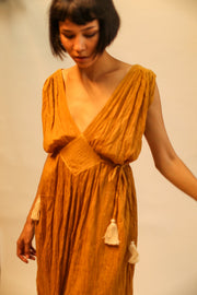 V NECK COTTON SHOUlDER DRESS CLIO - sustainably made MOMO NEW YORK sustainable clothing, dress slow fashion