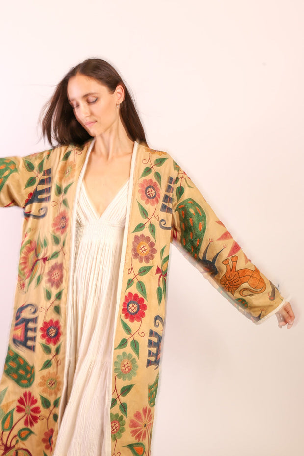 VINTAGE EMBROIDERED COAT DUSTER KARNA - sustainably made MOMO NEW YORK sustainable clothing, slow fashion