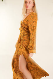 YELLOW SILK WRAP DRESS LOTIZIA - sustainably made MOMO NEW YORK sustainable clothing, dress slow fashion