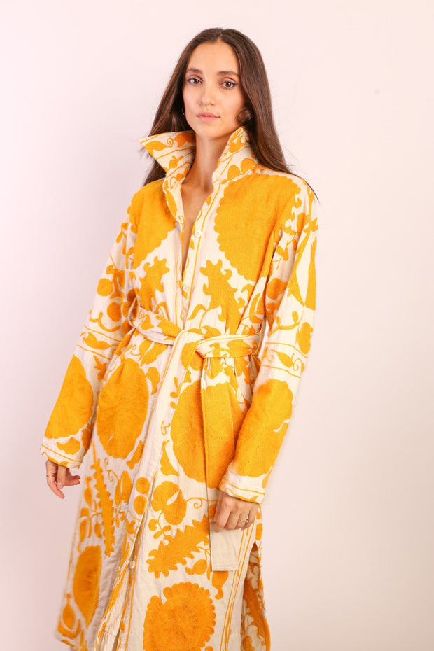 YELLOW SUZANI COAT ANINO - sustainably made MOMO NEW YORK sustainable clothing, Coat slow fashion