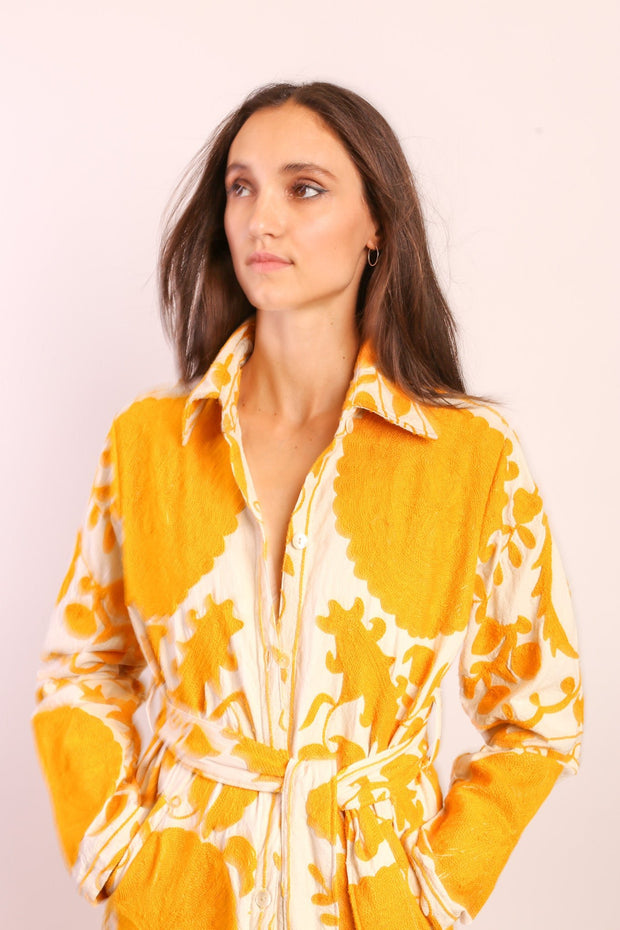 YELLOW SUZANI COAT ANINO - sustainably made MOMO NEW YORK sustainable clothing, Coat slow fashion