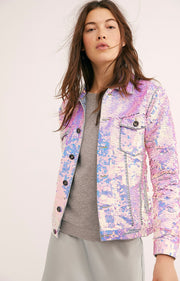 SEQUIN EMBROIDERD DENIM JACKET DEMI - sustainably made MOMO NEW YORK sustainable clothing, embroidered slow fashion