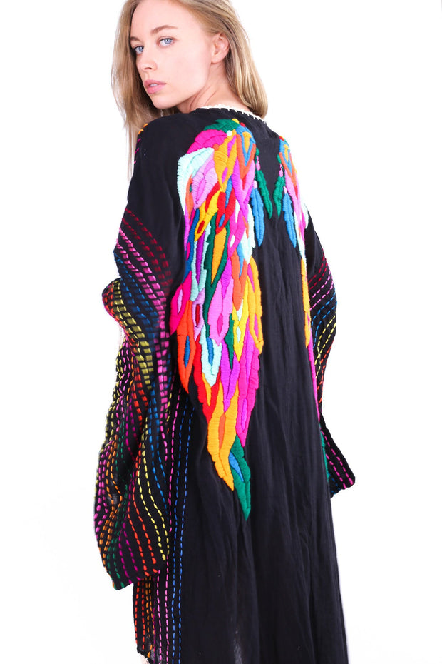 ANGEL WINGS EMBROIDERED CROCHET KIMONO BILA - sustainably made MOMO NEW YORK sustainable clothing, crochet slow fashion