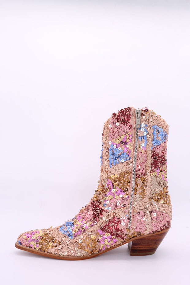 ASTERIA SEQUIN ANKLE BOOTS X FREE PEOPLE - sustainably made MOMO NEW YORK sustainable clothing, boots slow fashion