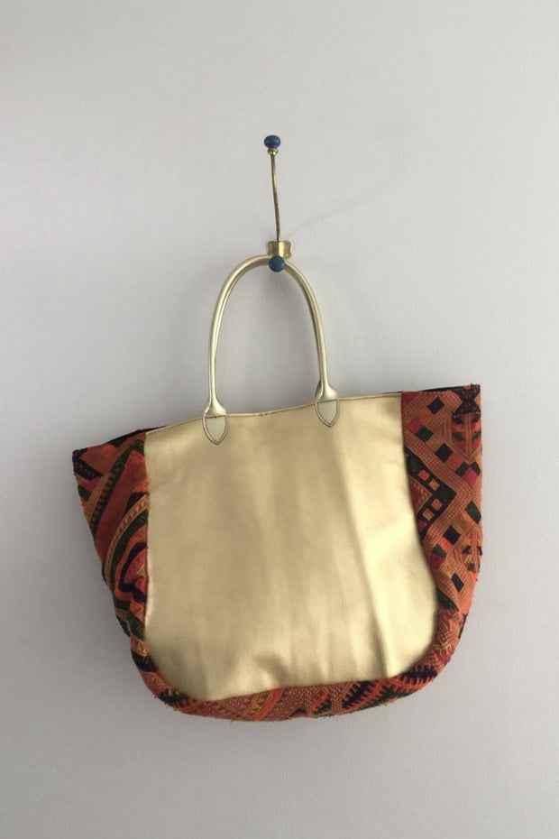 BAG BENNY GOLD / TRIBAL FABRIC - sustainably made MOMO NEW YORK sustainable clothing, samplesale1022 slow fashion