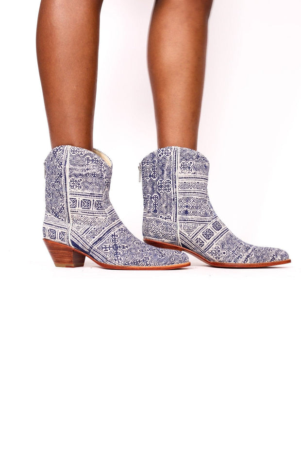 BATIK INDIGO BOOTIES NATASHA - sustainably made MOMO NEW YORK sustainable clothing, boots slow fashion