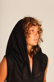 BLACK COTTON HOODIE DRESS SHARA - sustainably made MOMO NEW YORK sustainable clothing, Kimono slow fashion