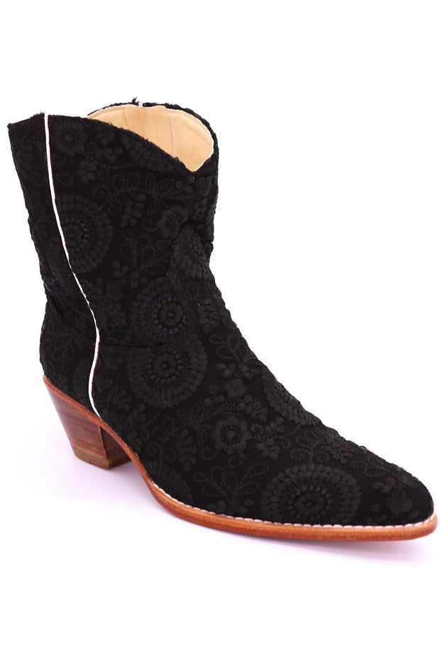 BLACK EMBROIDERED BOOTIES JAUNE - sustainably made MOMO NEW YORK sustainable clothing, boots slow fashion