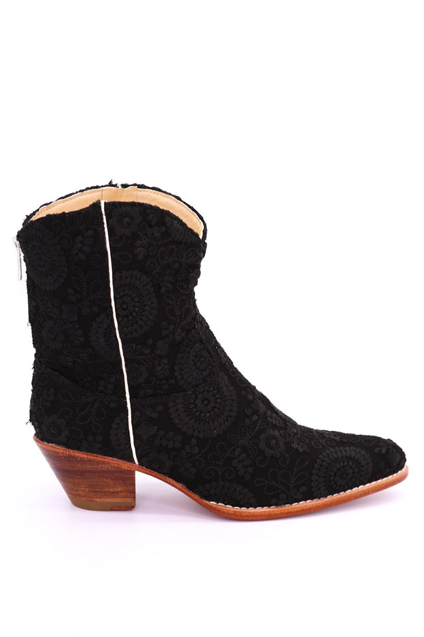 BLACK EMBROIDERED BOOTIES JAUNE - sustainably made MOMO NEW YORK sustainable clothing, boots slow fashion