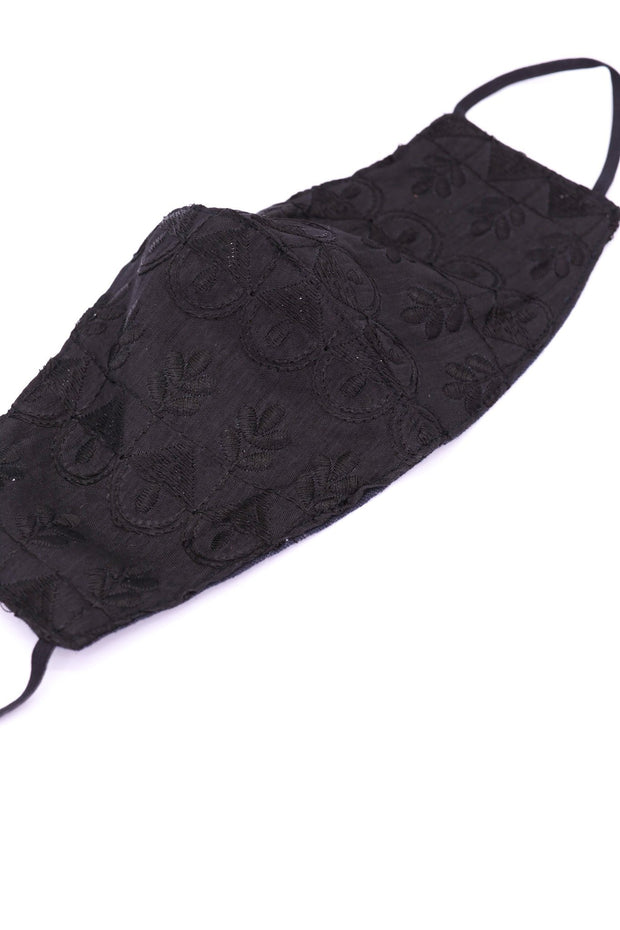 BLACK EMBROIDERED FACE MASK HOLLEE - sustainably made MOMO NEW YORK sustainable clothing, offerfm slow fashion