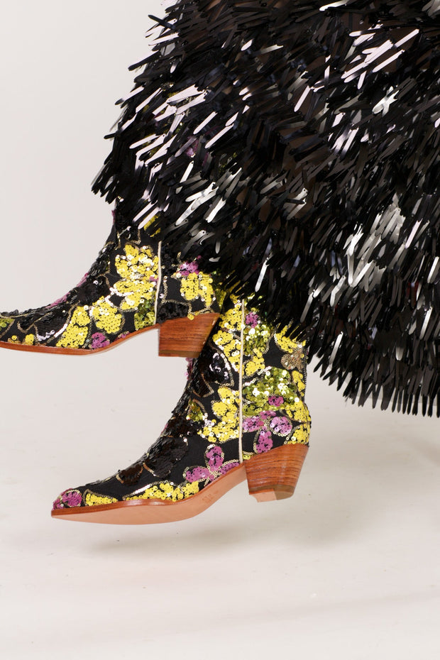 BLACK EMBROIDERED SEQUIN WESTERN BOOTS WEHRL - sustainably made MOMO NEW YORK sustainable clothing, boots slow fashion