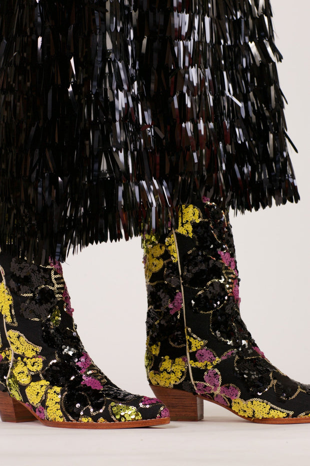 BLACK EMBROIDERED SEQUIN WESTERN BOOTS WEHRL - sustainably made MOMO NEW YORK sustainable clothing, boots slow fashion