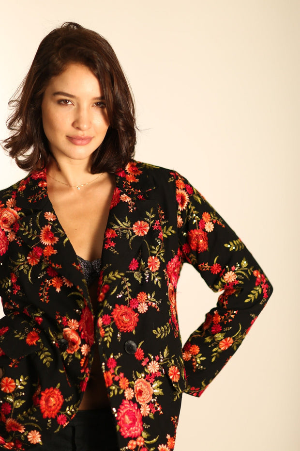 BLACK ROSE EMBROIDERED NOVELTY JACKET MANON - sustainably made MOMO NEW YORK sustainable clothing, wholesale1122 slow fashion