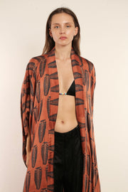 BROWN PLUME KIMONO SRISA - sustainably made MOMO NEW YORK sustainable clothing, kimono slow fashion