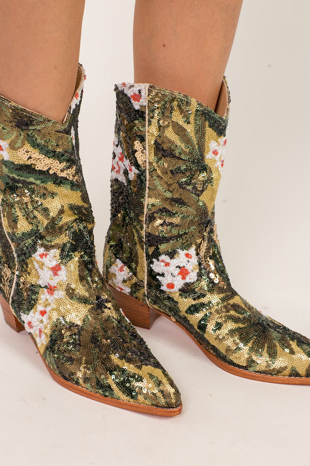 CAMOUFLAGE SEQUIN BOOTS NISO - sustainably made MOMO NEW YORK sustainable clothing, boots slow fashion