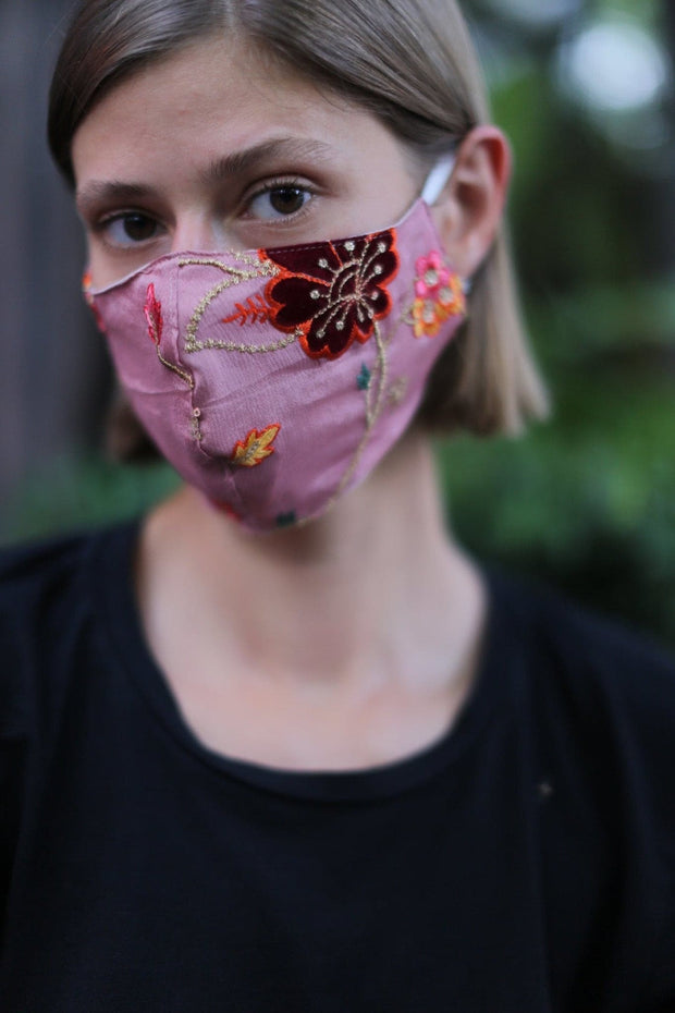 CHIFFON / COTTON EMBROIDERED FACE MASK MONA - sustainably made MOMO NEW YORK sustainable clothing, offerfm slow fashion