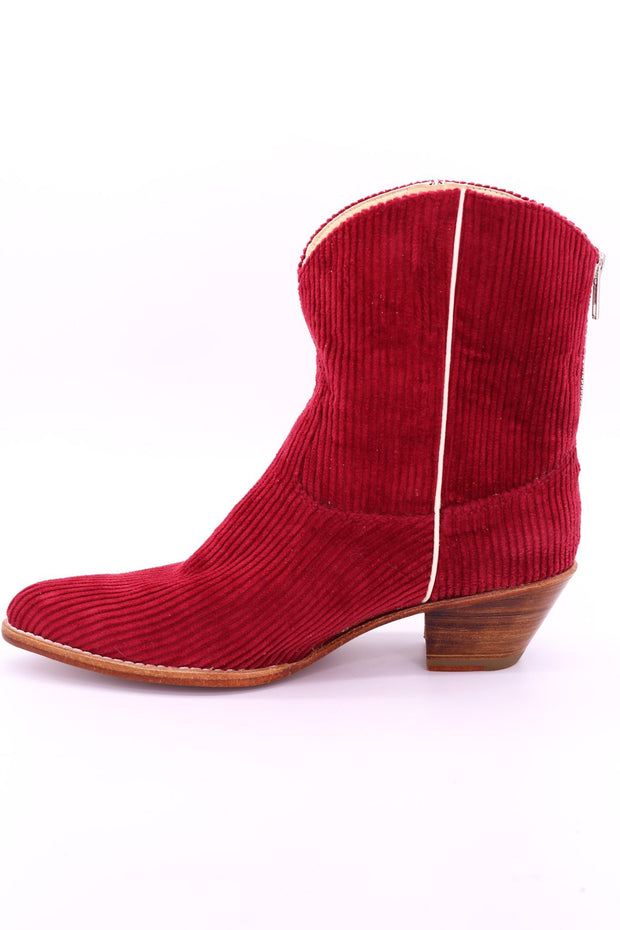 CORDUROY RED BOOTIES LINNEAH - sustainably made MOMO NEW YORK sustainable clothing, boots slow fashion
