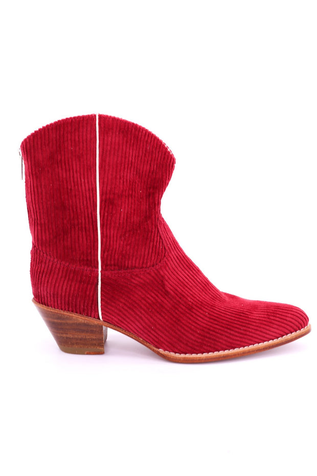 CORDUROY RED BOOTIES LINNEAH - sustainably made MOMO NEW YORK sustainable clothing, boots slow fashion