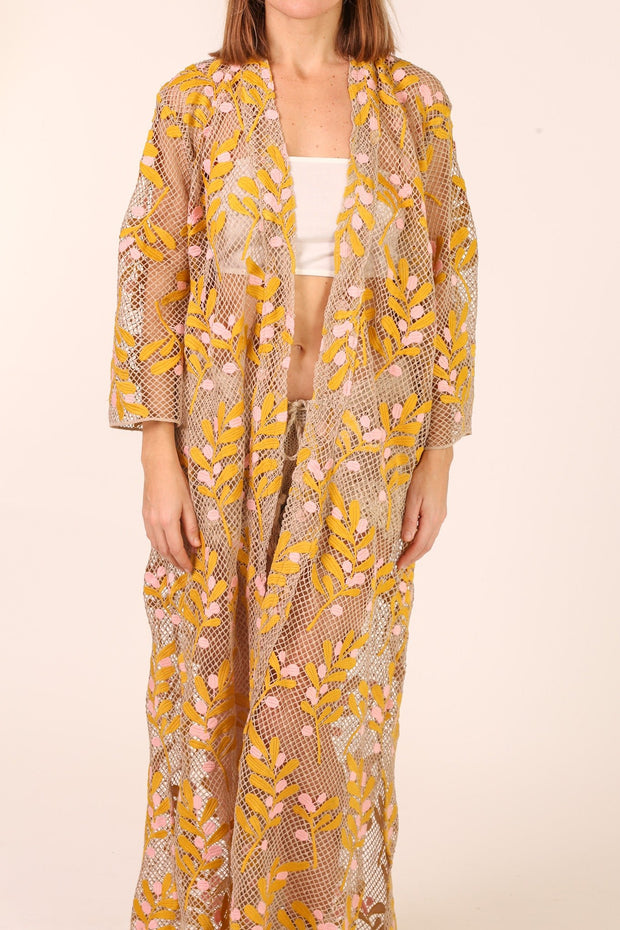 COTTON EMBROIDERED LACE KIMONO EWAS - sustainably made MOMO NEW YORK sustainable clothing, slow fashion