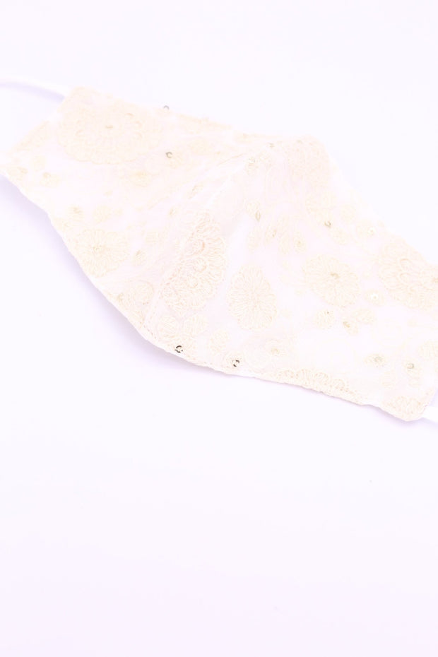 CREME CHIFFON SILK COTTON EMBROIDERED FACE MASK CINDY - sustainably made MOMO NEW YORK sustainable clothing, offerfm slow fashion