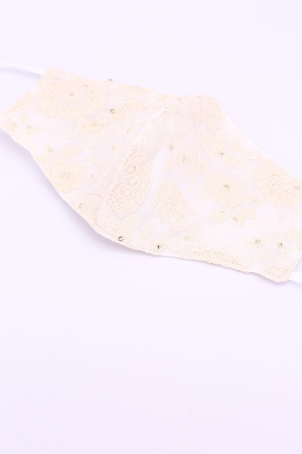 CREME CHIFFON SILK COTTON EMBROIDERED FACE MASK CINDY - sustainably made MOMO NEW YORK sustainable clothing, offerfm slow fashion