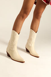 CREME WEDDING BOOTS LACE SEQUIN DETAIL - sustainably made MOMO NEW YORK sustainable clothing, boots slow fashion