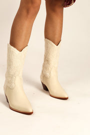 CREME WEDDING BOOTS LACE SEQUIN DETAIL - sustainably made MOMO NEW YORK sustainable clothing, boots slow fashion