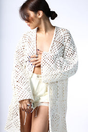 CROCHET CARDIGAN KIMONO JACKET HADID - sustainably made MOMO NEW YORK sustainable clothing, crochet slow fashion