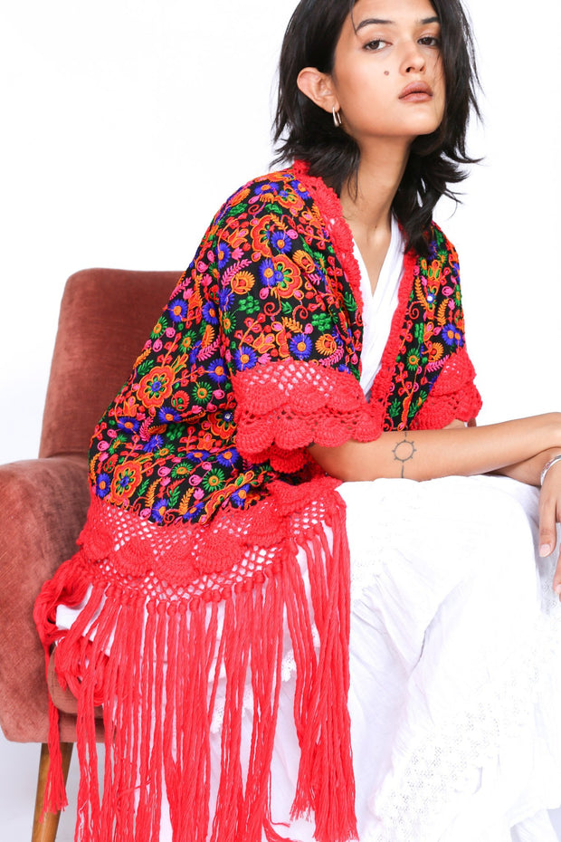 CROCHET FRINGE KAFTAN ZANA - sustainably made MOMO NEW YORK sustainable clothing, crochet slow fashion