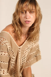 CROCHET KAFTAN SUNKISSED X FREE PEOPLE - sustainably made MOMO NEW YORK sustainable clothing, crochet slow fashion