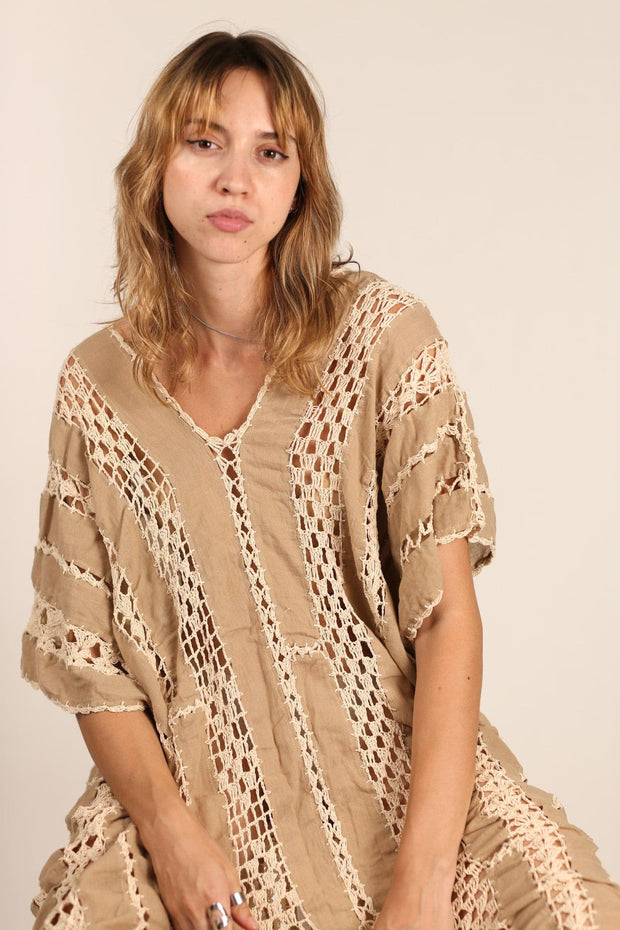 CROCHET KAFTAN SUNKISSED X FREE PEOPLE - sustainably made MOMO NEW YORK sustainable clothing, crochet slow fashion