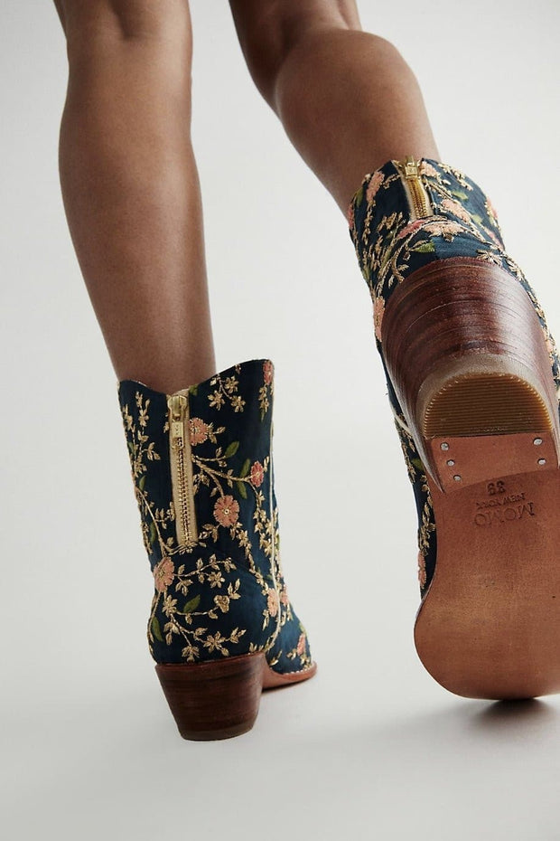 ELOISE EMBROIDERED ANKLE BOOTS - sustainably made MOMO NEW YORK sustainable clothing, boots slow fashion