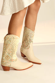 EMBELLISHED EMBROIDERED SILK WESTERN BOOTS MILTON - sustainably made MOMO NEW YORK sustainable clothing, boots slow fashion