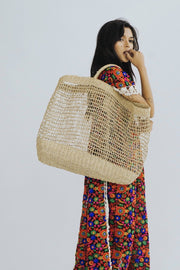 EMBROIDERED BASKET SHOPPER SHOPPING TOTE BAG - sustainably made MOMO NEW YORK sustainable clothing, preorder slow fashion